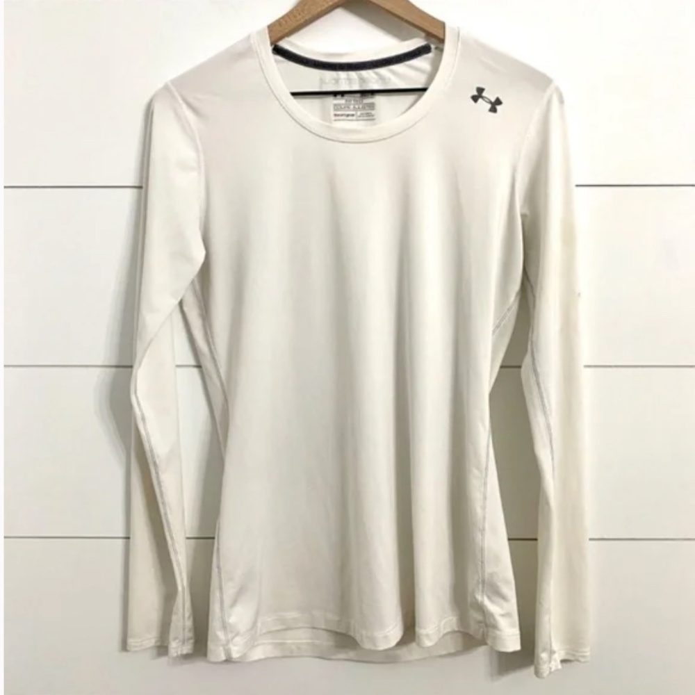 Under Armour Heat Gear White Fitted Base Layer Long Sleeve Shirt, Size Medium